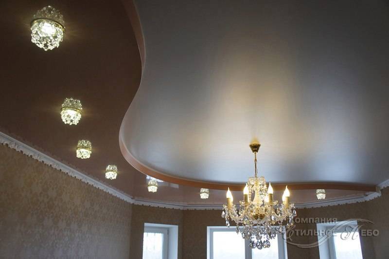 Двухуровневый натяжной потолок: варианты диайна (200+ фото)