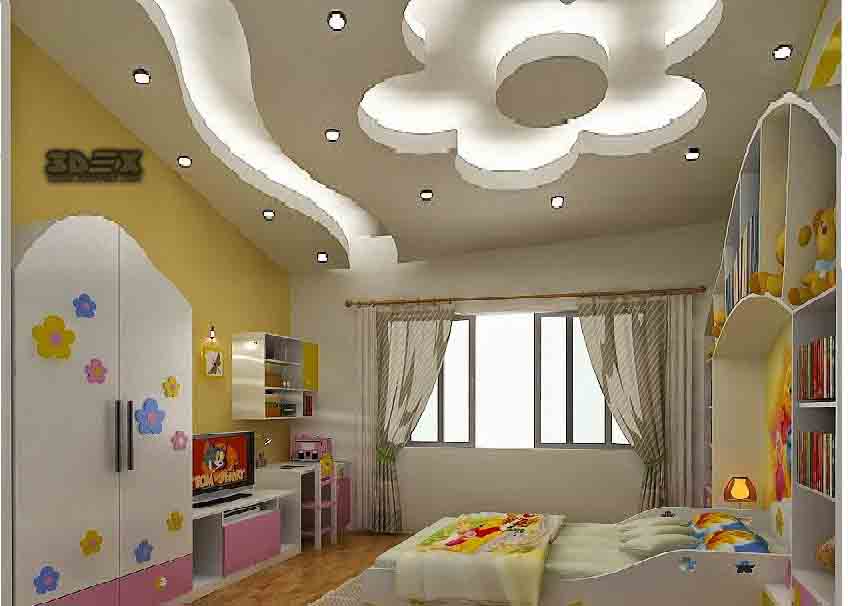 Двухуровневые потолки из гипсокартона фото для детской спальни