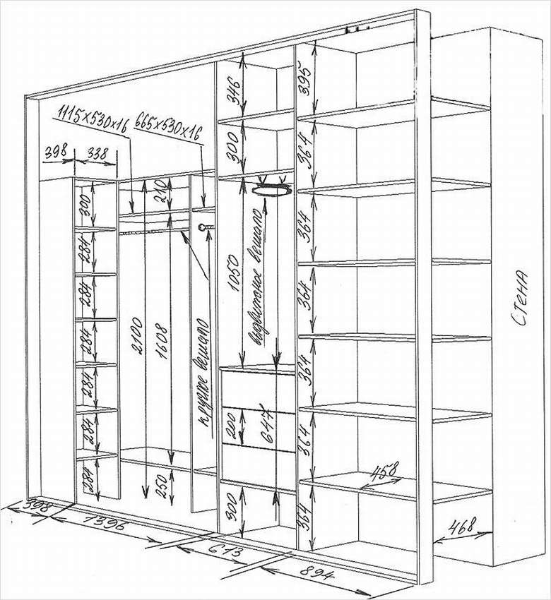 Схема шкафа купе в прихожую с размерами