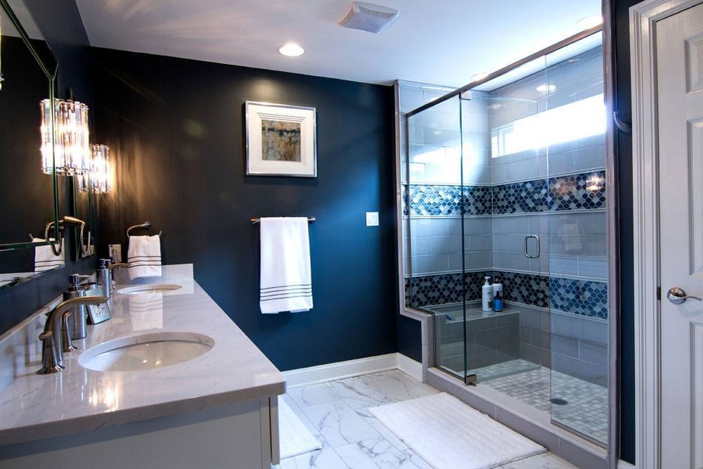 Интерьер голубой ванной - 116 фото примеров