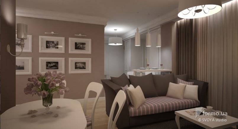 Дизайн интерьера квартиры студии в кофейном цвете