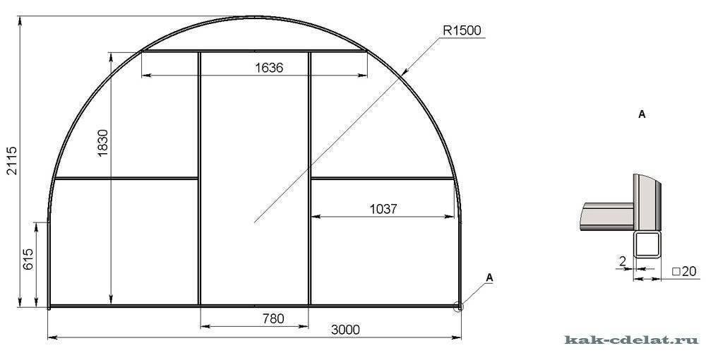 Схема раскроя поликарбоната на торцы теплицы капелька