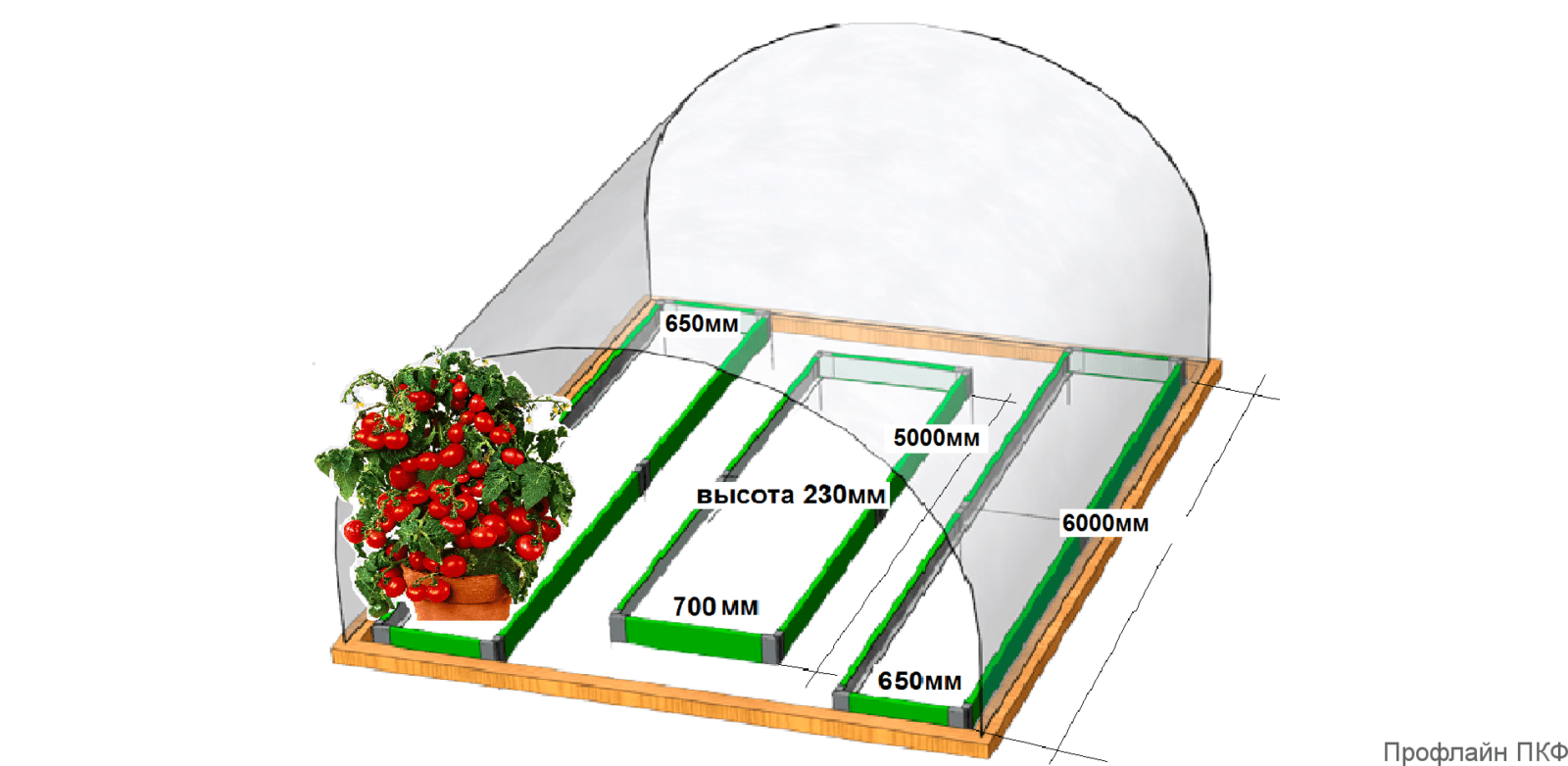 Схема грядок в теплице 3х6