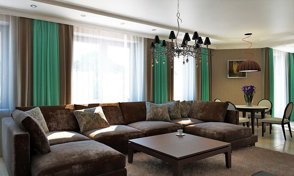 Бирюзовые шторы: гармоничные сочетания, использование портьер цвета бирюзы в интерьере гостиной, кухни и спальни