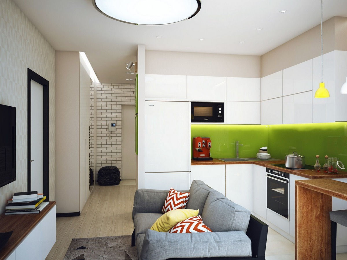 Проект кухни 13 кв м с диваном и телевизором фото