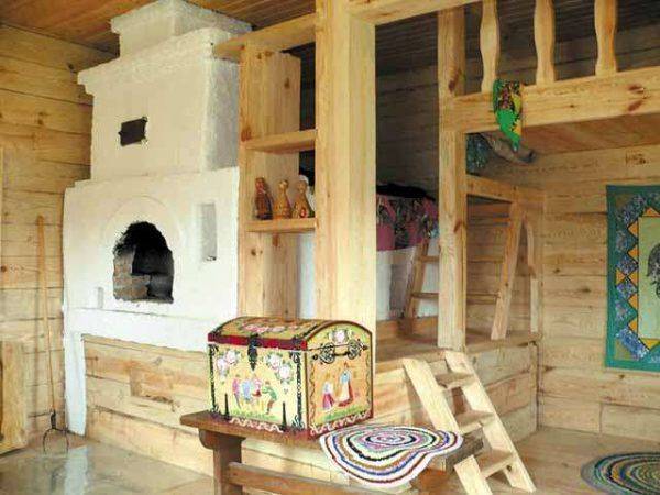 Печь в интерьере загородного деревянного дома: фото варианты