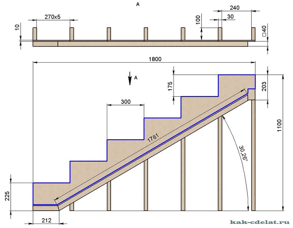 Деревянная лестница расчет и чертеж онлайн