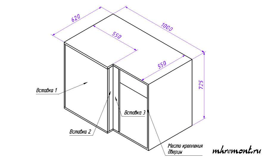 Угловой модуль для кухни нижний чертеж