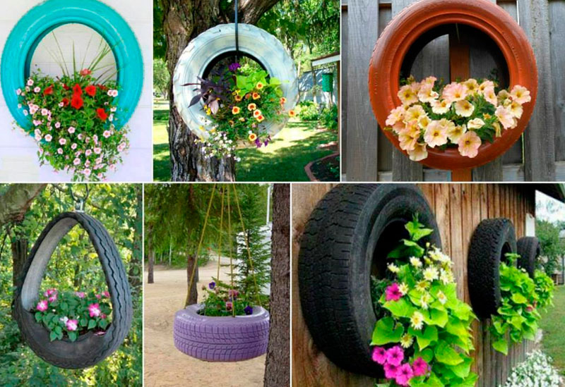 Клумба из колесных шин своими руками: фото-идеи для цветника