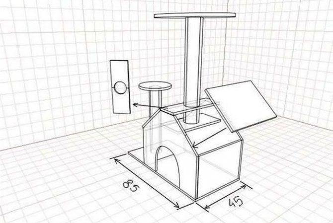 Чертеж домика для кошки с когтеточкой