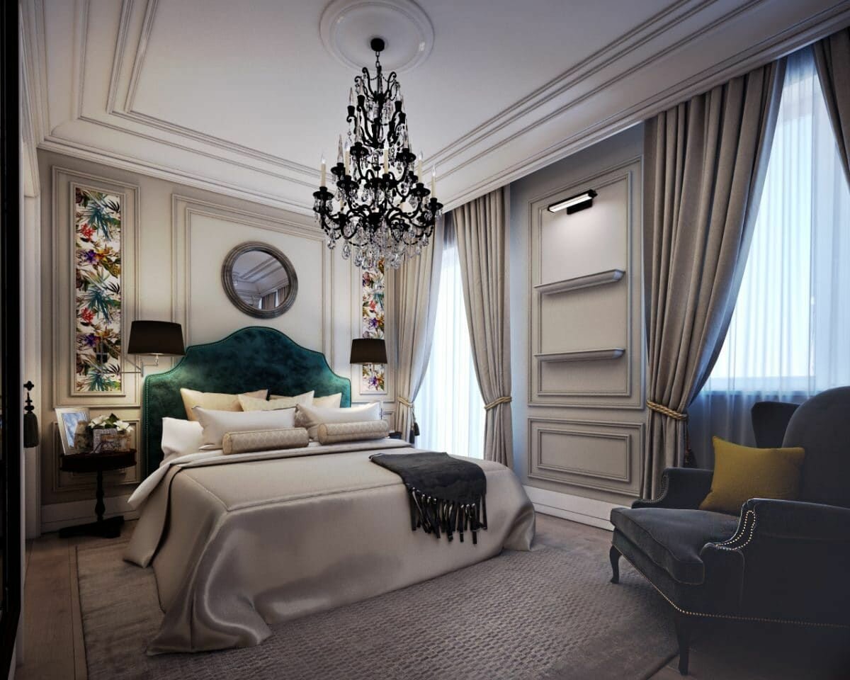 Гостиная в классическом стиле, интерьер красивой гостиной в современной классике, дизайн потолка