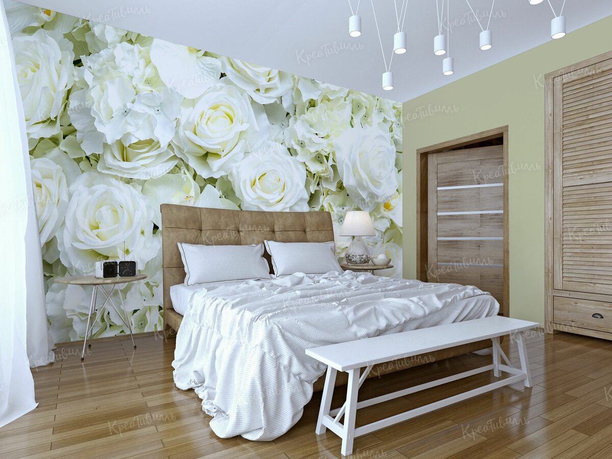 Фотообои цветы в интерьере спальни