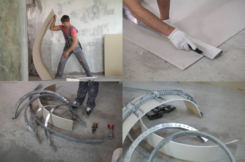 Как согнуть гипсокартон полукругом для потолка или стен