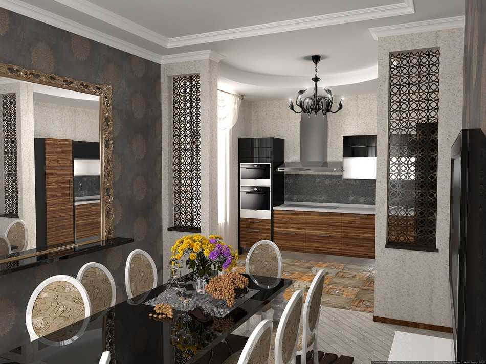 Дизайн кухни в стиле арт деко: черты стиля, ремонт, подбор штор, обоев, мебели и аксессуаров