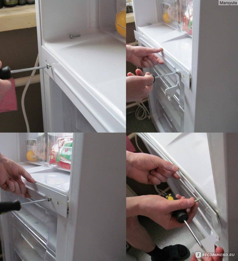 Как приподнять перекошенную дверь холодильника?