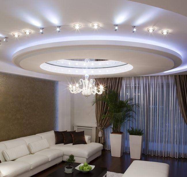 Двухуровневые потолки из гипсокартона с подсветкой фото