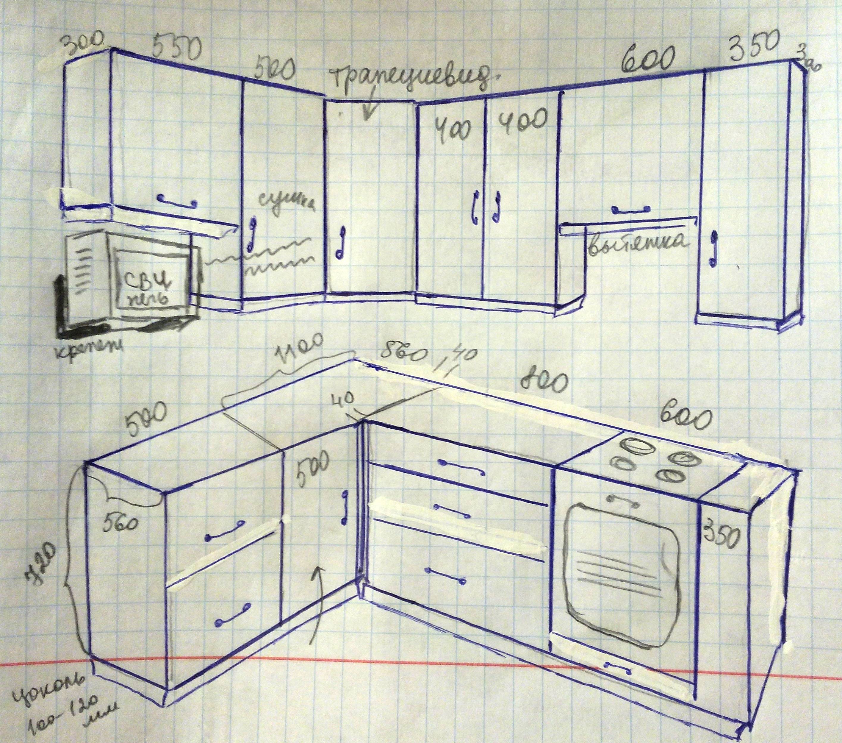 кухня мебель чертеж размеры