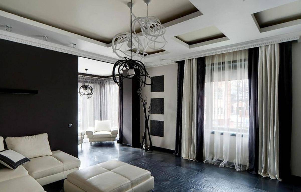 Черно-белые шторы: фото с идеями для гостиной, спальни и кухни