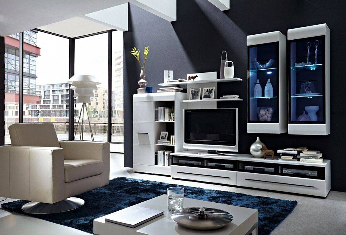 Белая стенка в гостиную: советы по выбору современной мебели
