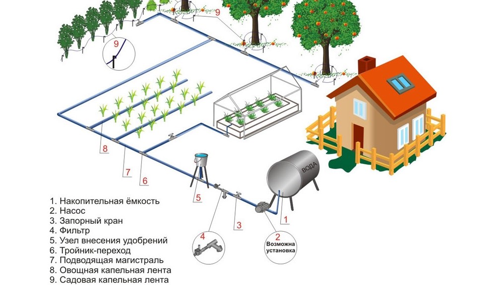 Капельный полив с насосом схема