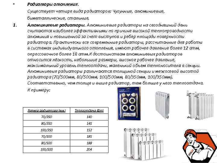 Виды и характеристики алюминиевых радиаторов отопления