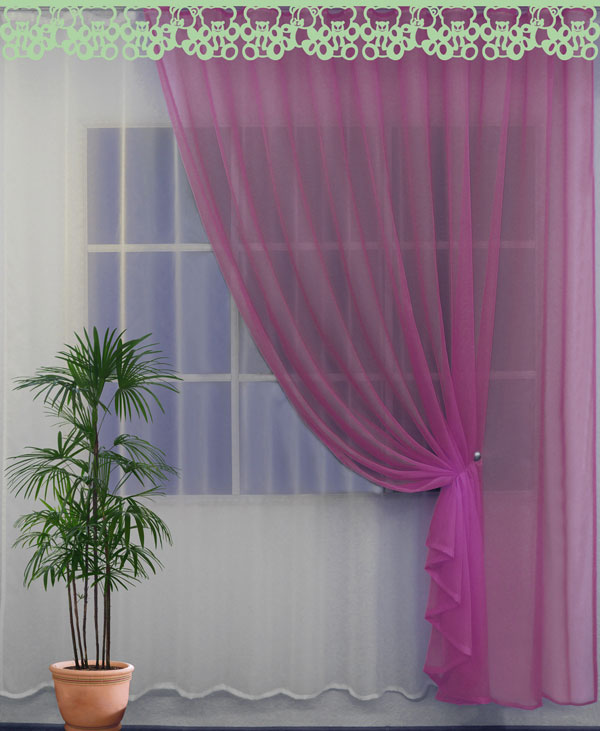 Шторы из вуали двух цветов фото: тюль на окнах, ламбрекены из микровуали для зала, белая ткань, цветы своими руками