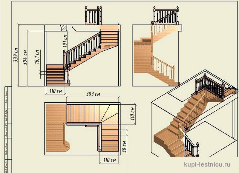 Трехмаршевая лестница: как самостоятельно сделать расчёт и 70+ готовых вариантов