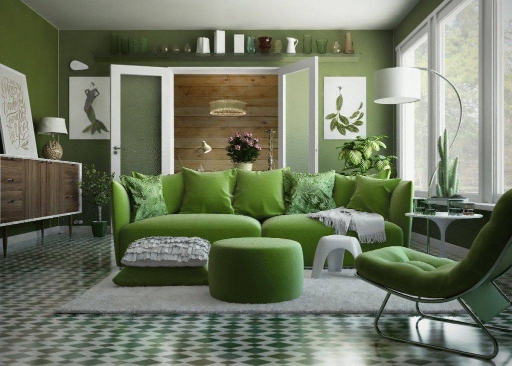 Оттенки зелёного и интерьер в зелёных тонах, как подобрать стильные и гармоничные сочетания с другими цветами - 15 фото