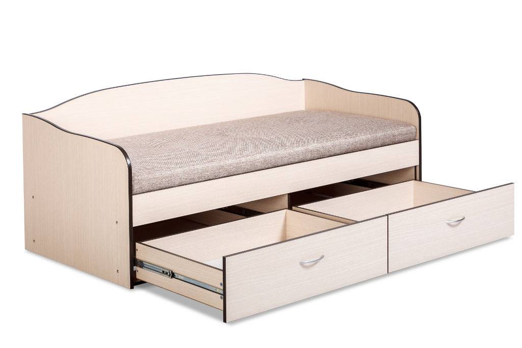 Кровать односпальная с ящиками, габариты, преимущества, материалы
