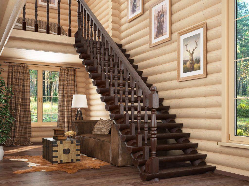 Лестницы из дерева в частном доме (с поворотом, перилами, балясинами). чертежи, схемы + 75 фото