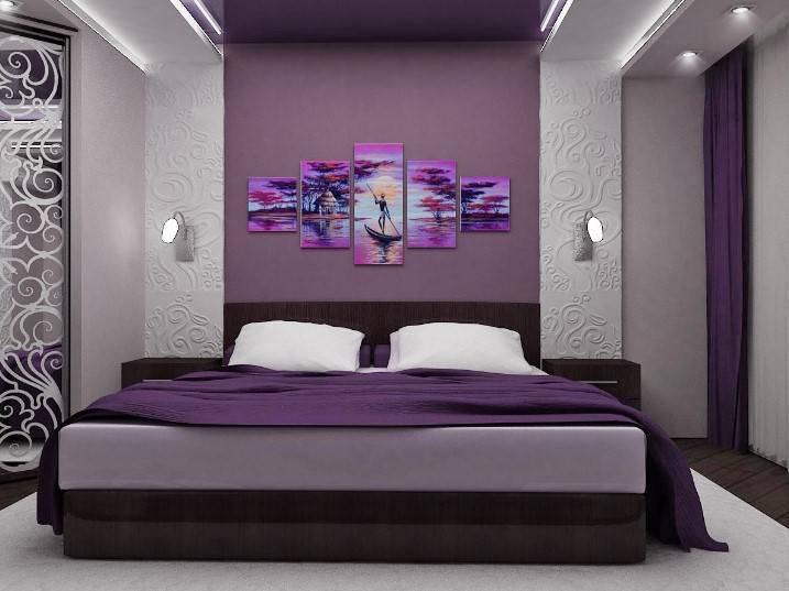 Фиолетовая спальня фото 47+, дизайн спальной комнаты в фиолетовых и лиловых тонах, современные идеи