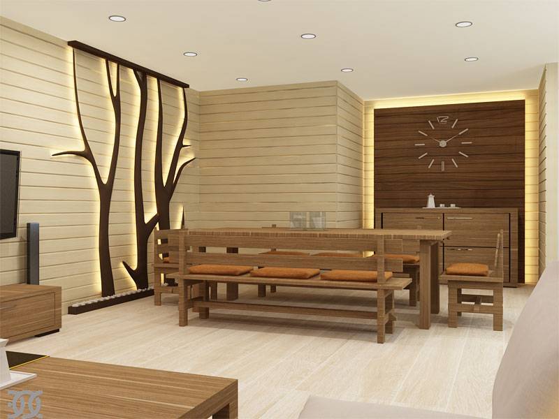 Интерьер бани с комнатой отдыха в современном стиле