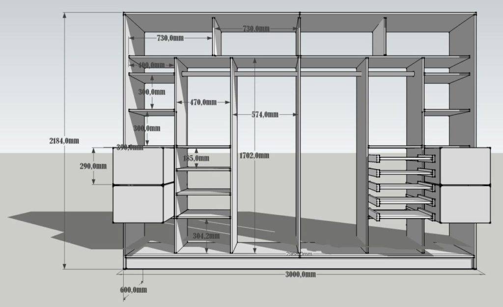 Шкаф купе в прихожую внутреннее наполнение с размерами фото 3 метра