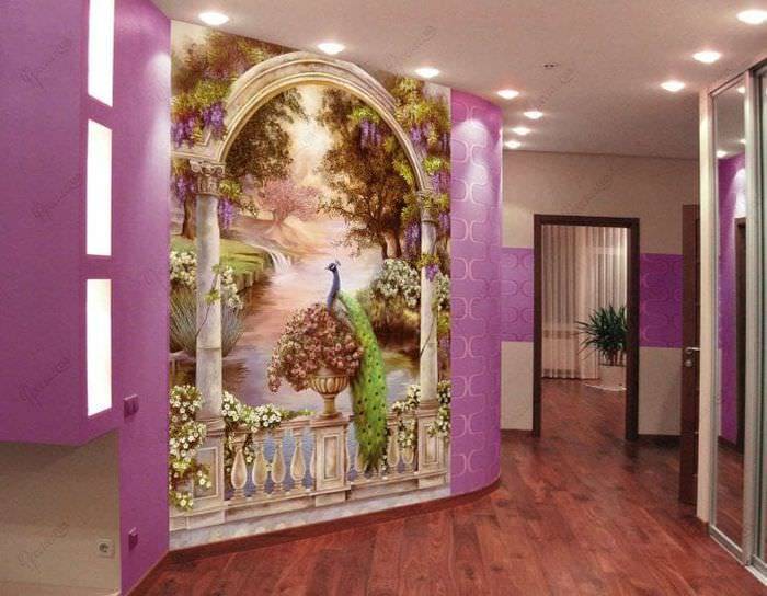 Красивые фрески на стену в интерьере кухни, спальни и зала: пионы, природа, 3д