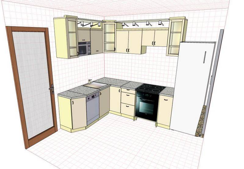 Проект кухни угловой 9 кв м с холодильником