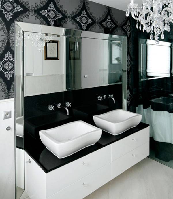 Черно белая ванная комната: дизайн, плитка в черных и белых тонах
 - 15 фото