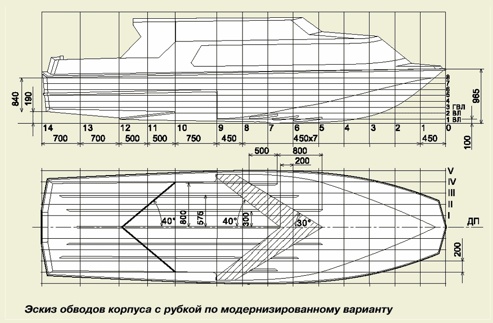 Чертеж корпуса катера