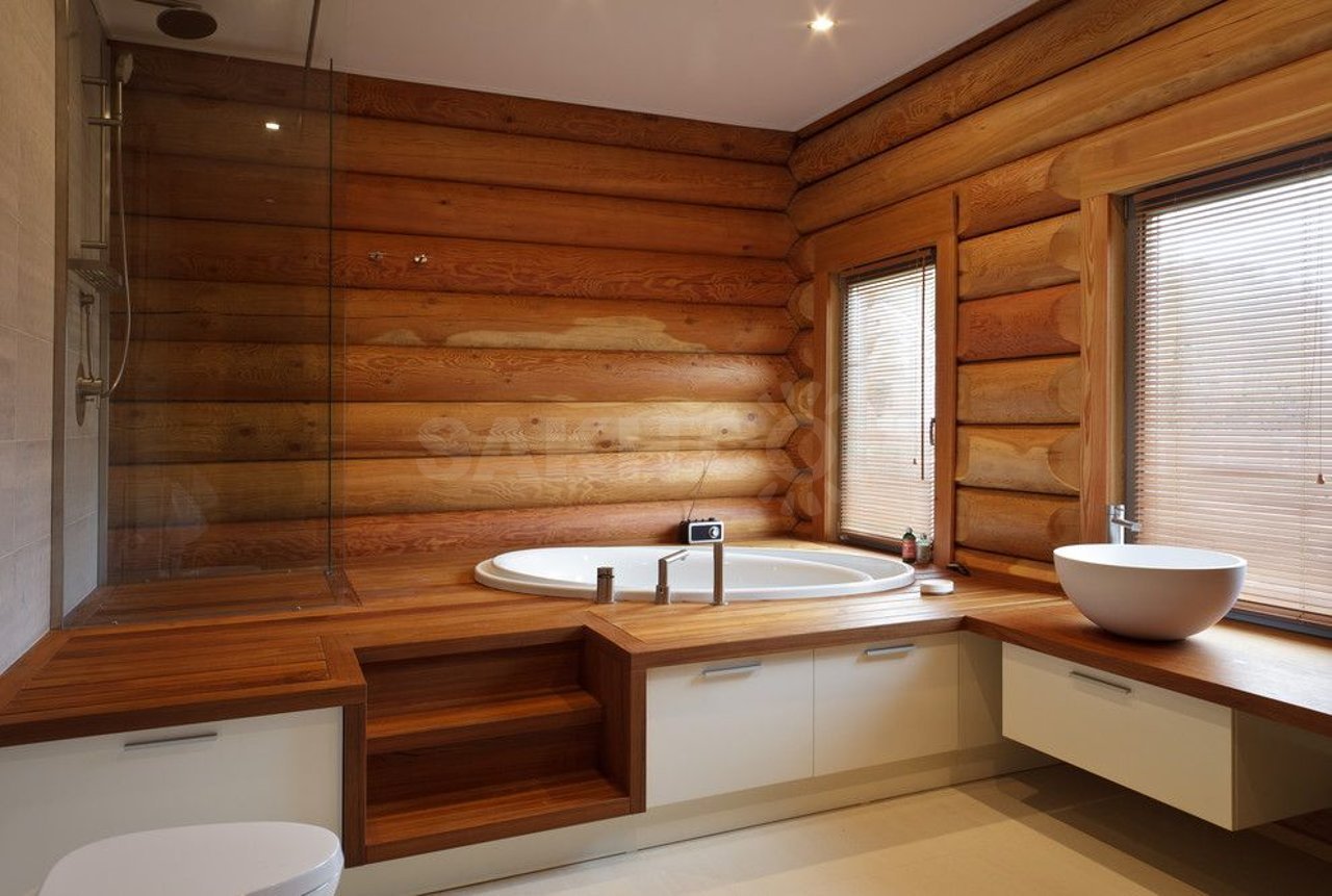 Ванная комната в бревенчатом доме варианты отделки фото