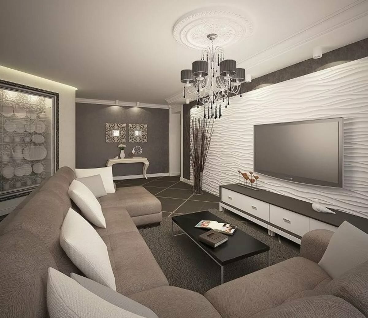 Современные идеи дизайна зала в квартире: интерьер, с камином