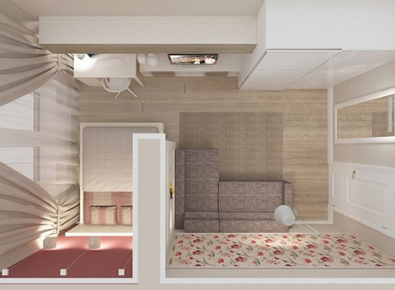 Спальня-гостиная в одной комнате 18 кв.м. с кроватью