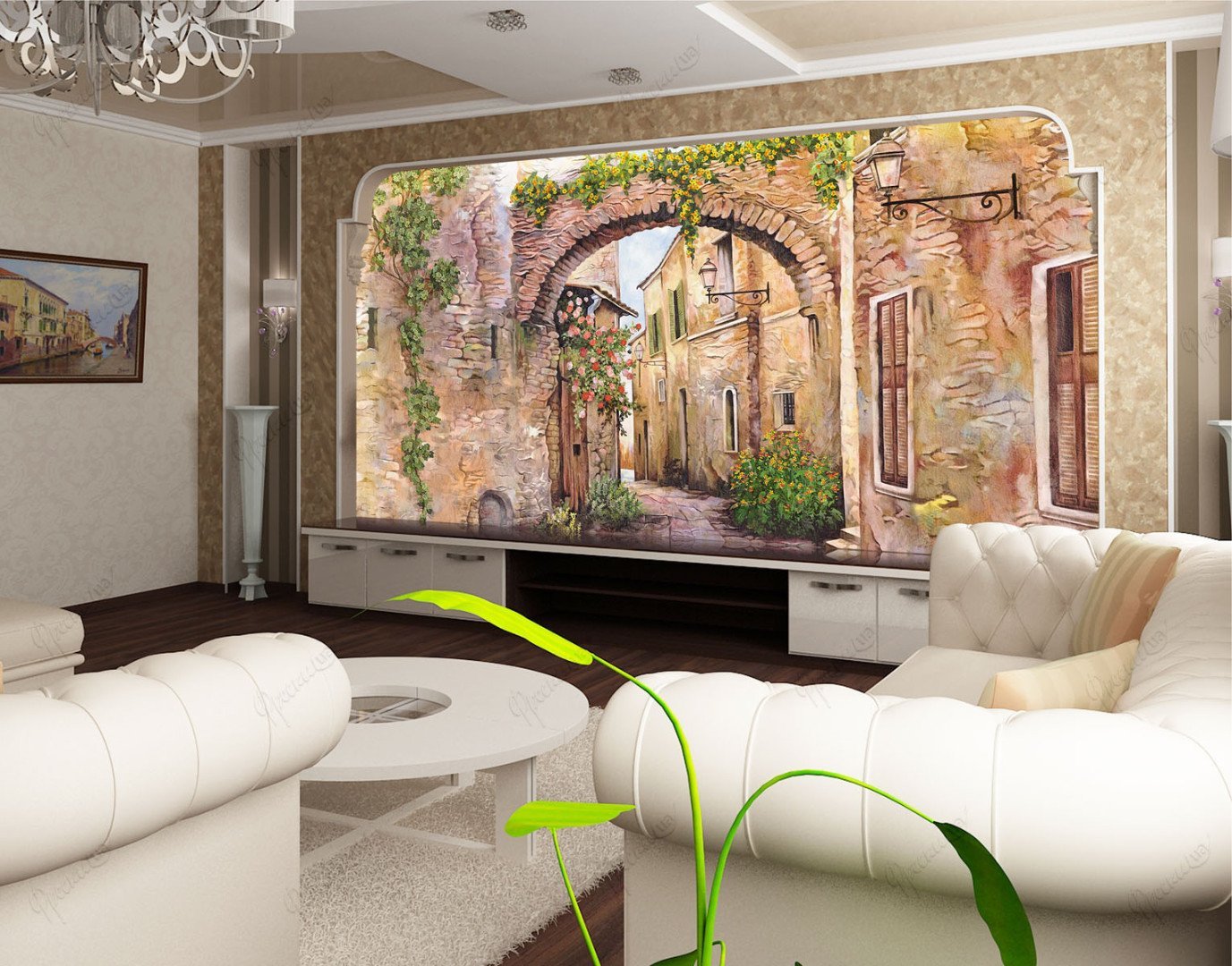 фреска в гостиной в современном стиле
