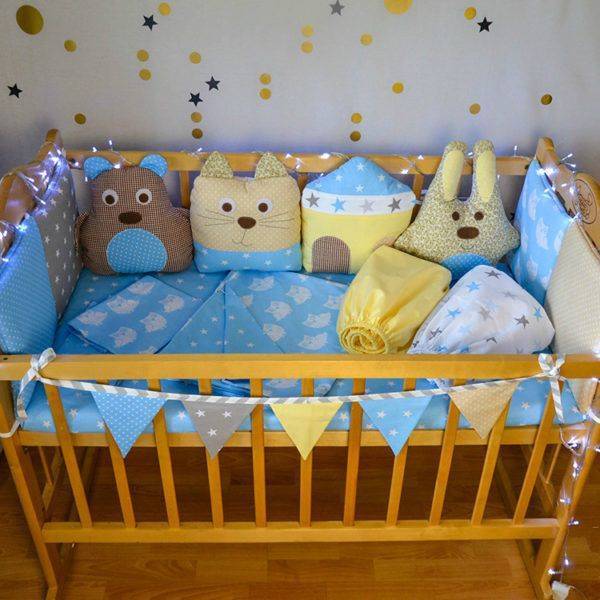 Бортики косички, зверушки, облачко, змейка в кроватку для новорожденных, как сшить своими руками, защита кроватки своими руками