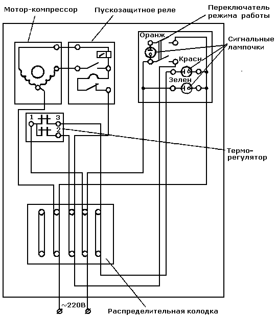 Схема подключения компрессора холодильника норд