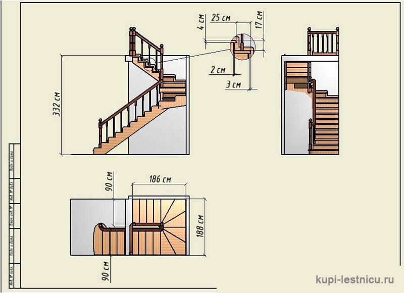 Лестница на второй этаж своими руками из дерева с поворотом на 180 чертежи