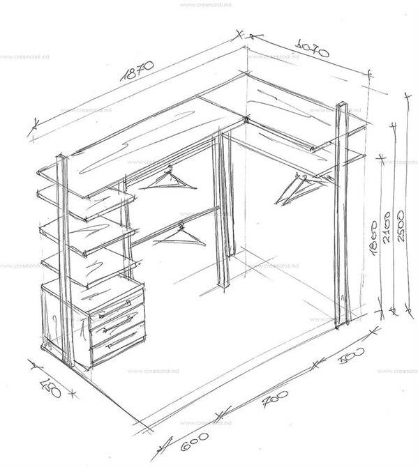Гардеробная эскиз с размерами
