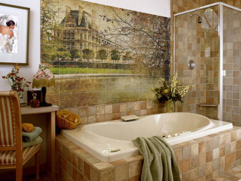Панно из плитки в ванную: реальные фото примеры дизайна стен, пола и потолка керамической или стеклянной плиткой + советы по выбору