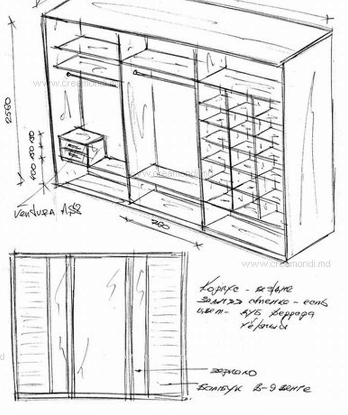 Шкаф в прихожую эскиз с размерами