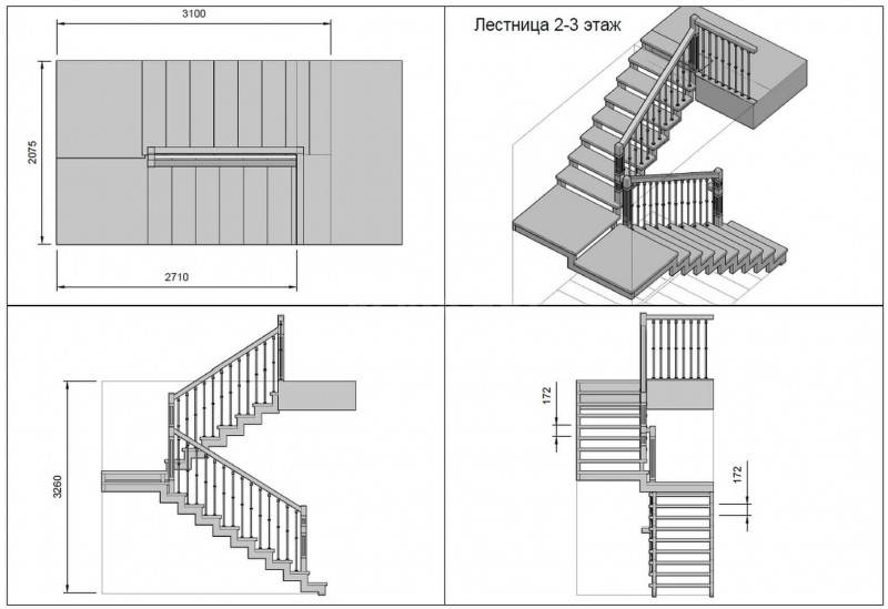 Чертежи различных видов лестниц: правила и примеры схем - vseolestnicah
