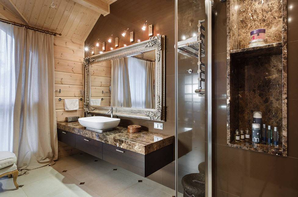 Дизайн ванной комнаты: современный стиль, модное оформление и красивые проекты в частном загородном доме с фотографиями 
 - 30 фото