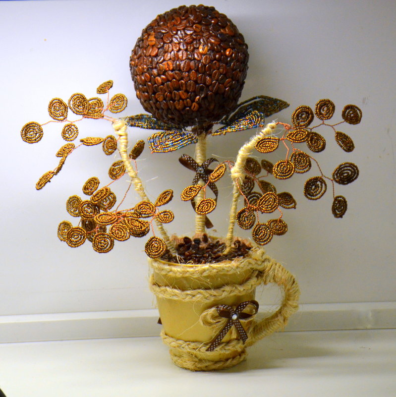Мастер-класс по созданию топиария из кофейных зёрен и монет для начинающих пошагово